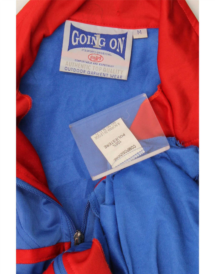 Vintage Herren-Trainingsanzug mit grafischem Oberteil, Mittelblaues Farbblock-Polyester
