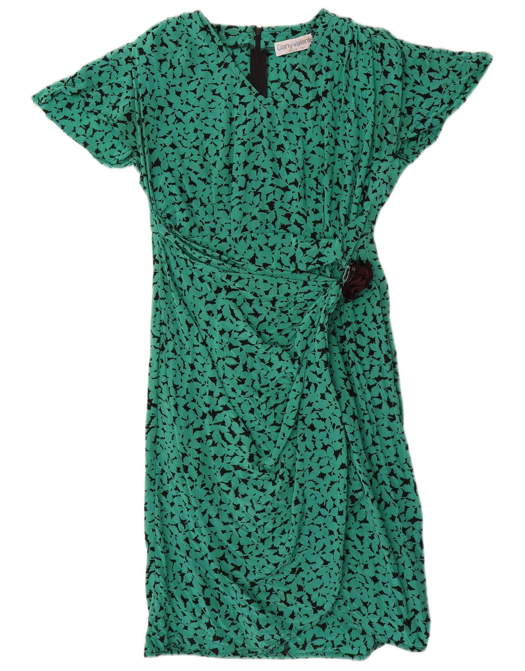 Vintage Damen Kleid in A-Linie mit abstraktem Muster, UK 16, große grüne Seide