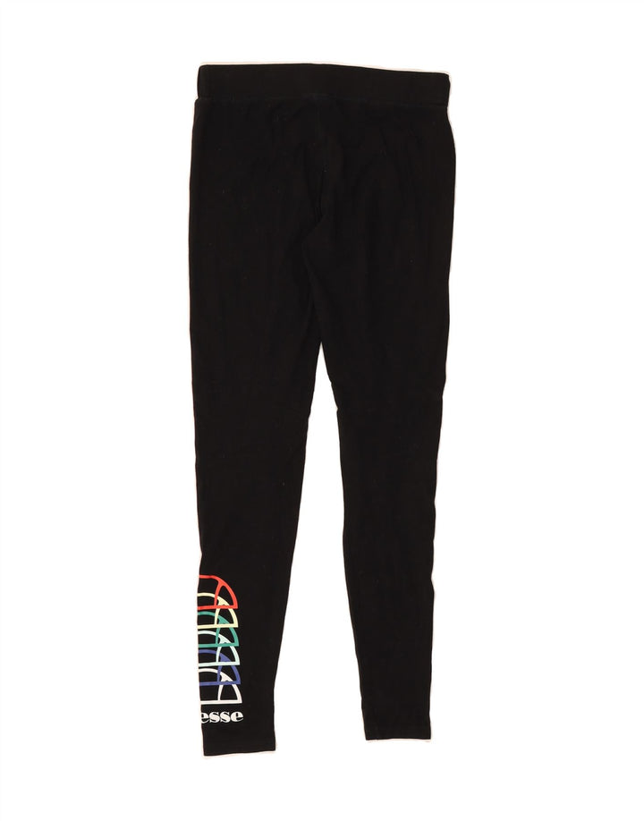 ELLESSE Womens Graphic Leggings UK 12 Medium Black Vintage Ellesse and Second-Hand Ellesse from Messina Hembry 