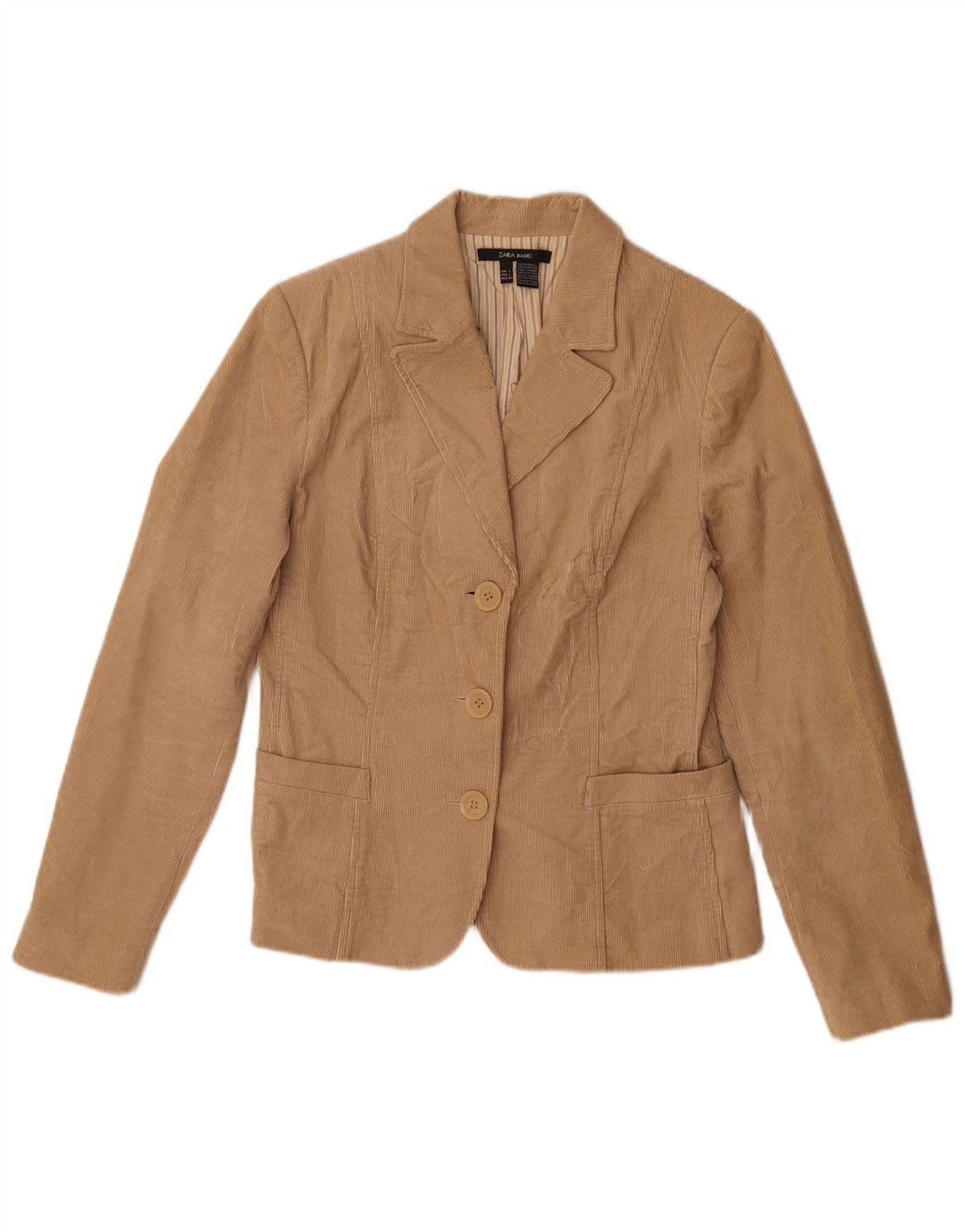 Zara Damen 3-Knopf-Blazer aus Cord, UK 14, Größe L, Beige, Baumwolle