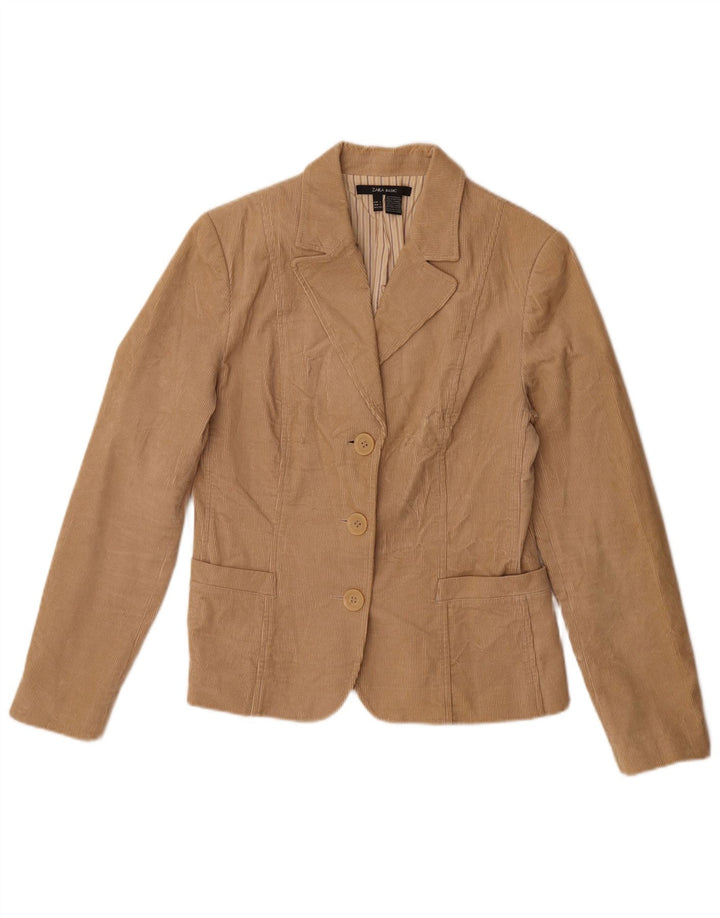 Zara Damen 3-Knopf-Blazer aus Cord, UK 14, Größe L, Beige, Baumwolle