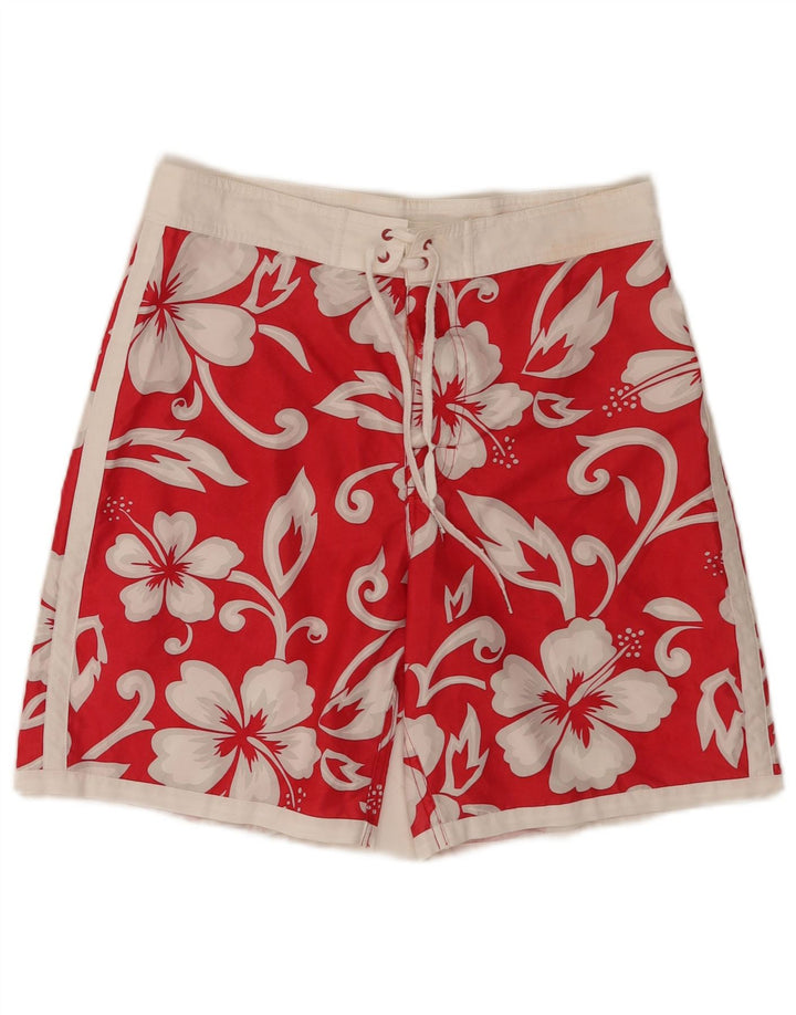 Sundek Herren-Badeshorts aus mittelrotem, geblümtem Polyester