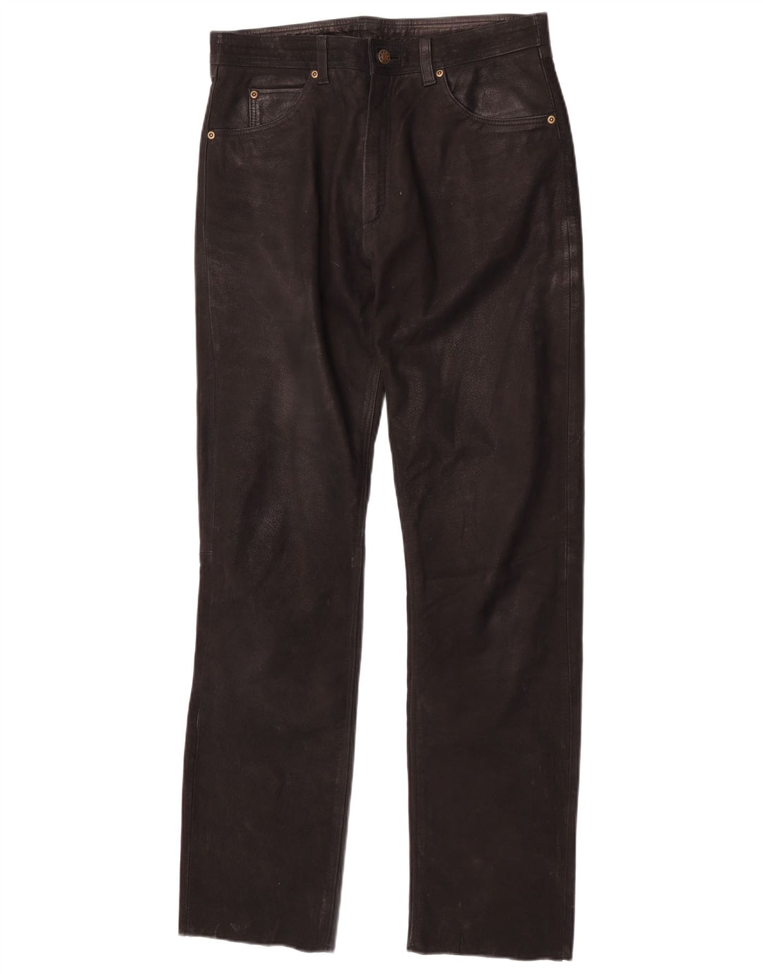 Vintage Herren gerade Lederhose W30 L32 Schwarz