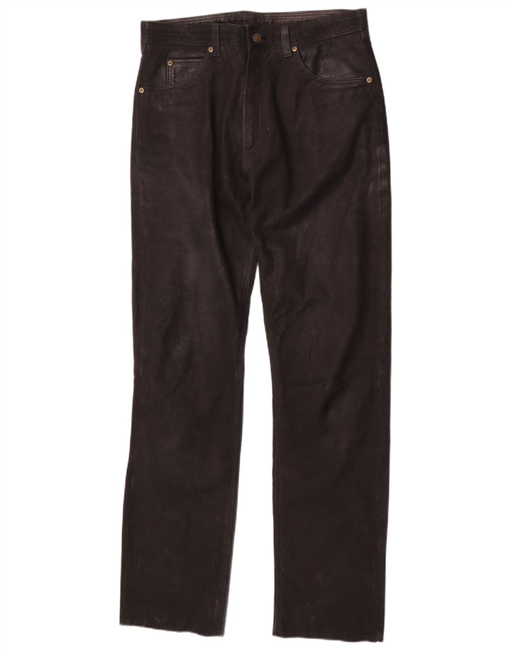 Vintage Herren gerade Lederhose W30 L32 Schwarz