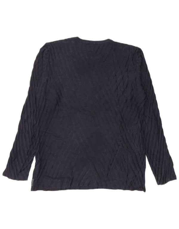 Armani Jeans Damen Top Langarm UK 16 Große Marineblaue Viskose