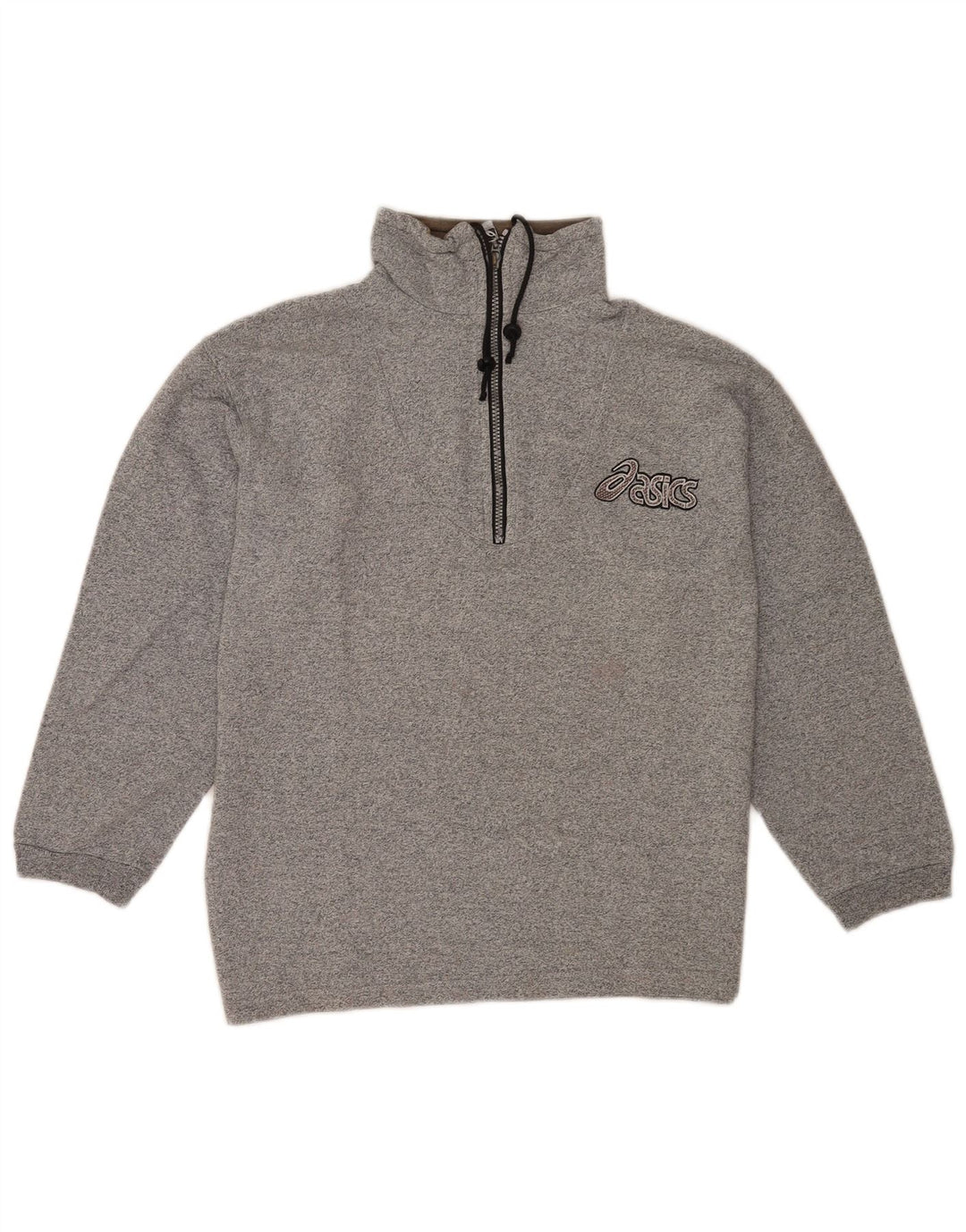 Asics Herren-Sweatshirt mit grafischem Reißverschluss und Rundhalsausschnitt, Größe S, grau gefleckte Baumwolle