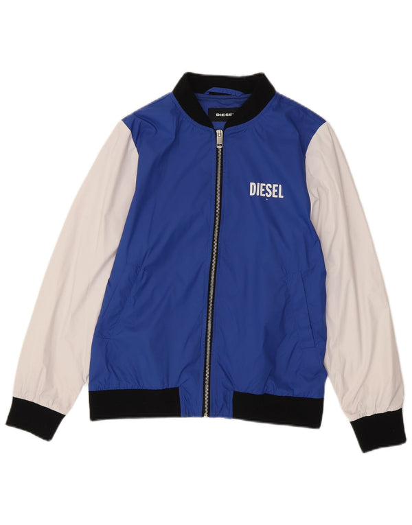 Diesel Jungen Bomberjacke mit Grafik, 11–12 Jahre, blaues Colourblock-Nylon