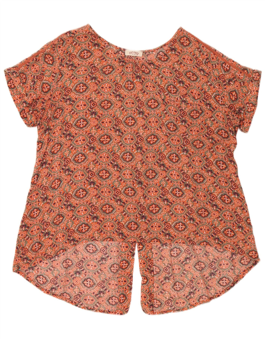 Fat Face Damen Asymmetrisches Blusenoberteil UK 14 Mittelorange Paisley-Viskose