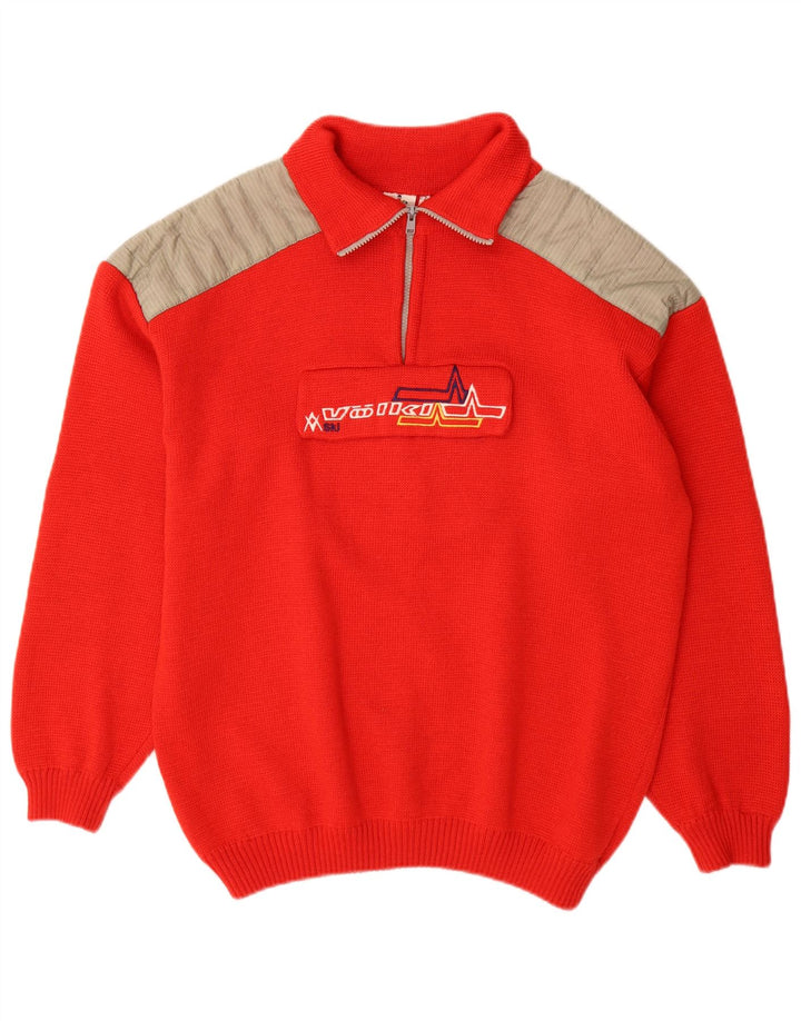 Völkl Herren-Pullover mit Reißverschluss am Hals, IT 52, große rote Colourblock-Wolle