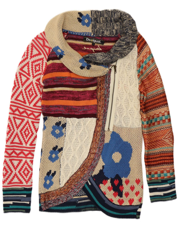 Desigual Damen-Cardigan-Pullover UK 14 Großes mehrfarbiges Patchwork