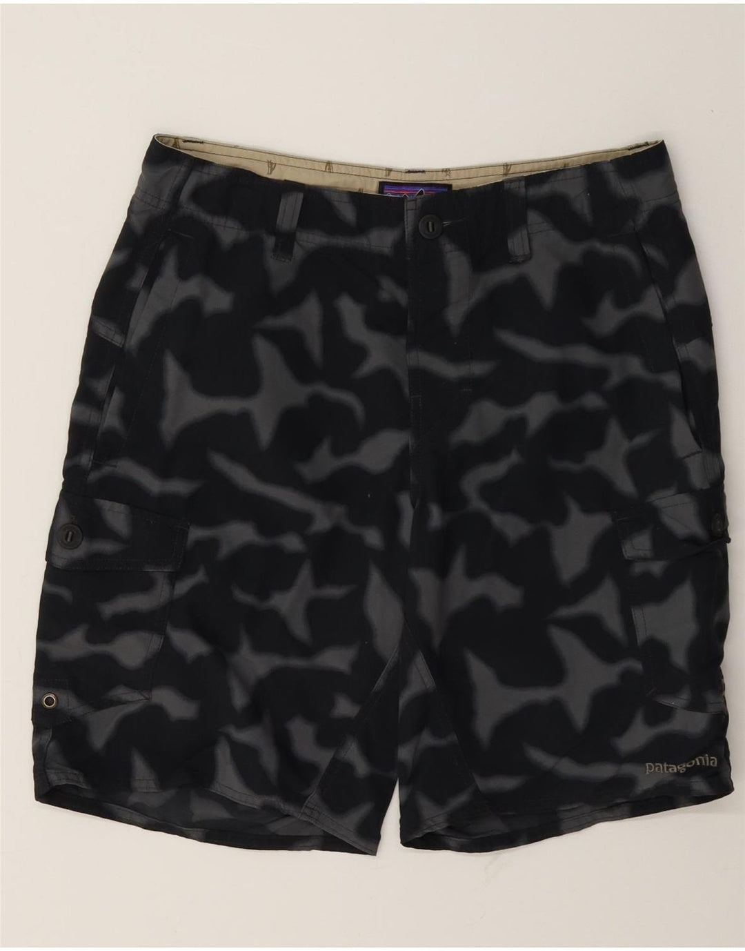 Patagonia Herren Cargo-Shorts W30 Mittelschwarzes Camouflage-Nylon