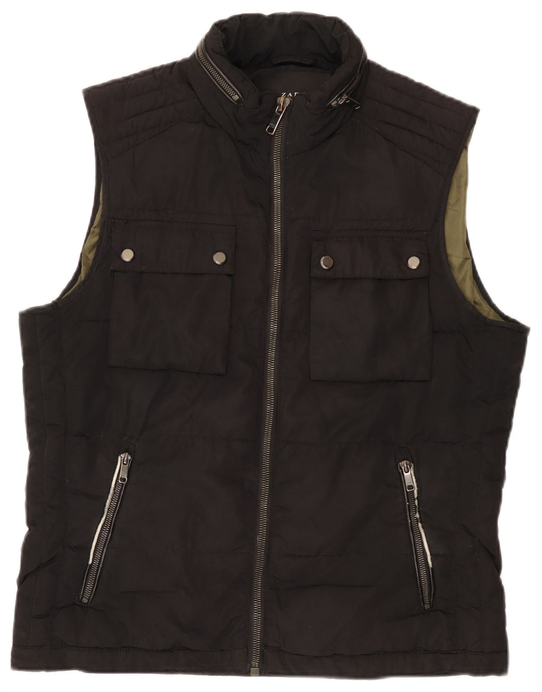 Zara Womens Utility Gilet mit Kapuze UK 16 Large Schwarz Polyester
