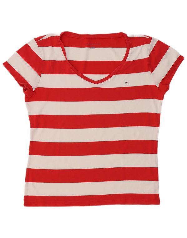 TOMMY HILFIGER Damen T-Shirt Top UK 18 XL rot gestreift Baumwolle