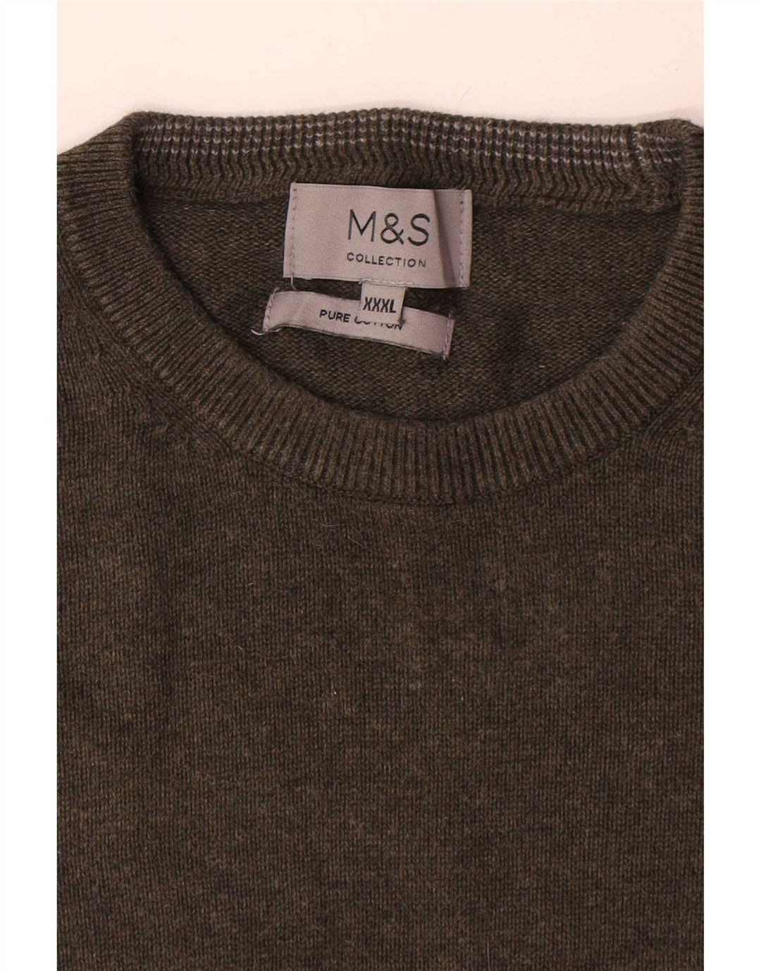 Marks & Spencer Herren-Pullover mit Rundhalsausschnitt, 3XL, Khaki, Baumwolle