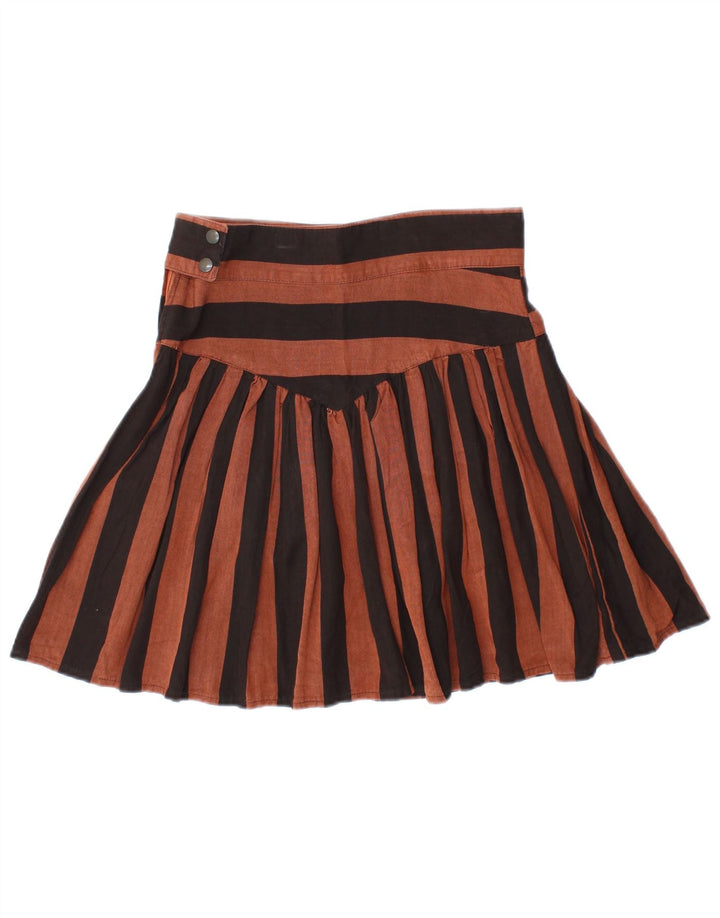 VINTAGE Damen Mini-Faltenrock IT 44 Medium W28 Braun gestreifte Viskose