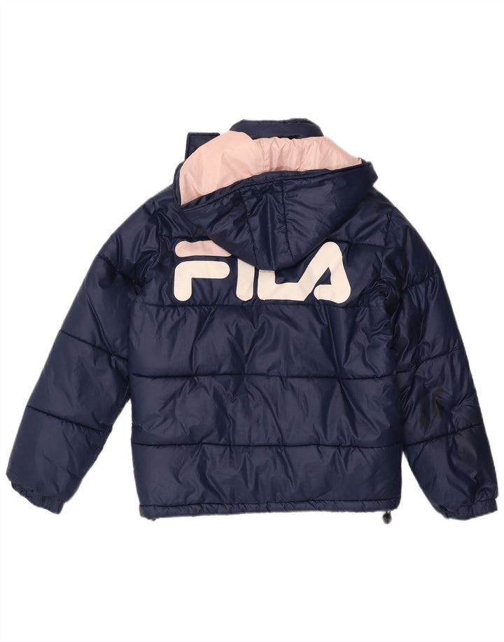 Fila Damen Übergroße grafische wattierte Jacke UK 6 XS Marineblau Polyester