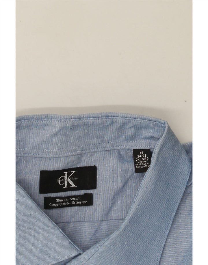 CALVIN KLEIN Herren Slim Fit Hemd Größe 18 2XL blau gepunktete Baumwolle