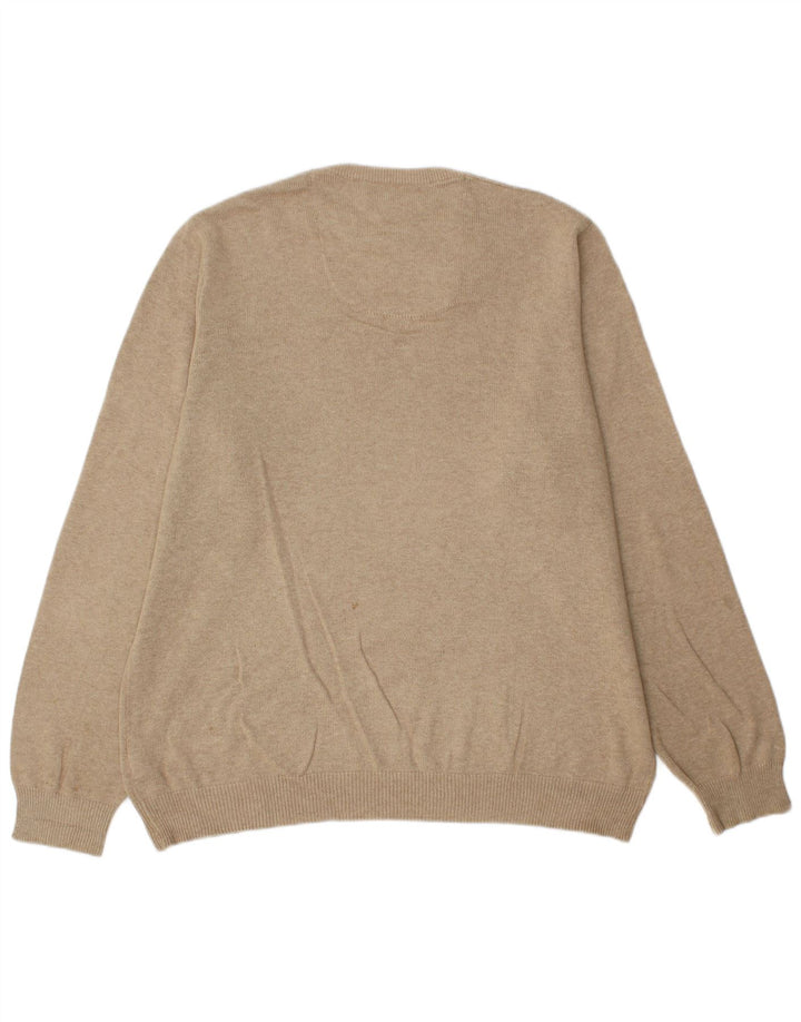 Marks & Spencer Herren-Pullover, reguläre Passform, V-Ausschnitt, groß, beige Baumwolle