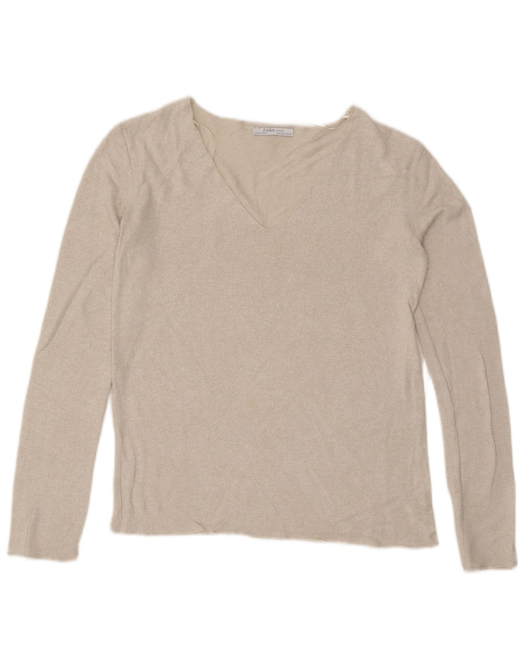 ZARA Damen-Pullover mit V-Ausschnitt, Gr. 10, Größe S, gebrochenes Weiß