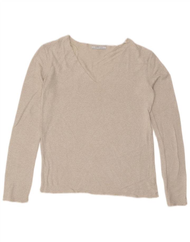 ZARA Damen-Pullover mit V-Ausschnitt, Gr. 10, Größe S, gebrochenes Weiß