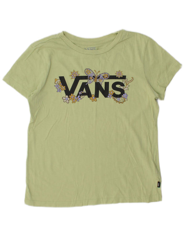 Vans Damen Crop Graphic T-Shirt Top UK 6 XS Grün geblümte Baumwolle