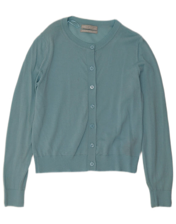 Marks & Spencer Damen-Cardigan-Pullover UK 12 Mitteltürkisfarbene Merinowolle