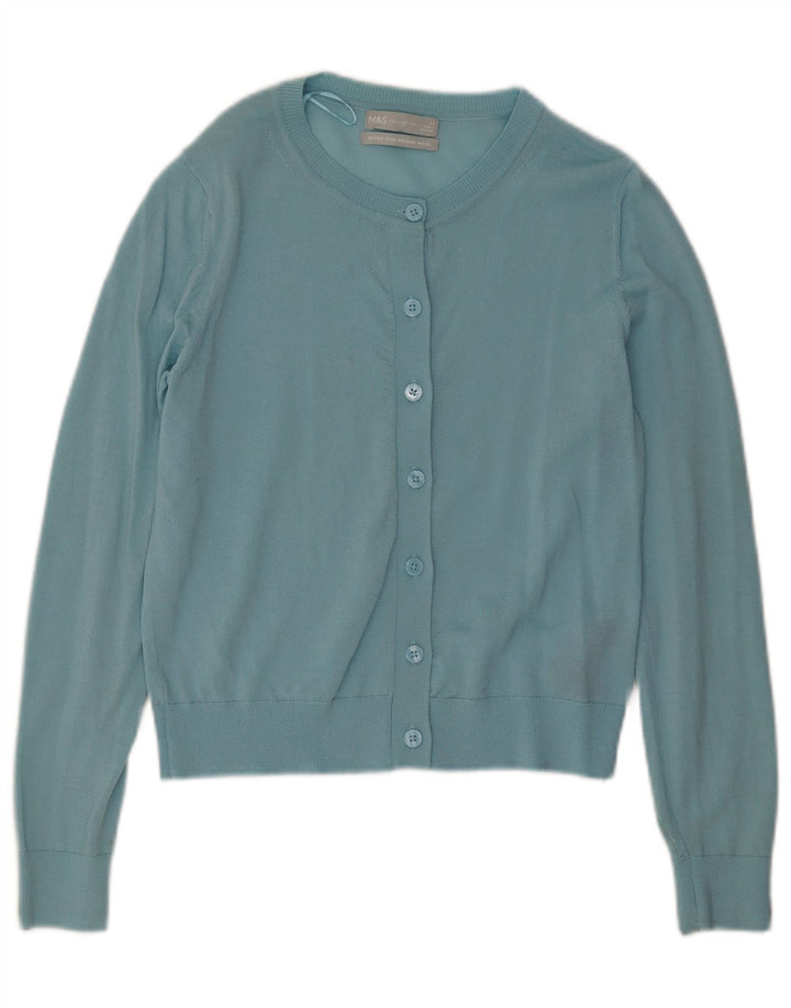 Marks & Spencer Damen-Cardigan-Pullover UK 12 Mitteltürkisfarbene Merinowolle