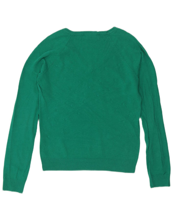 Zara Damen-Pullover mit V-Ausschnitt, Gr. 14, Größe L, grüne Baumwolle