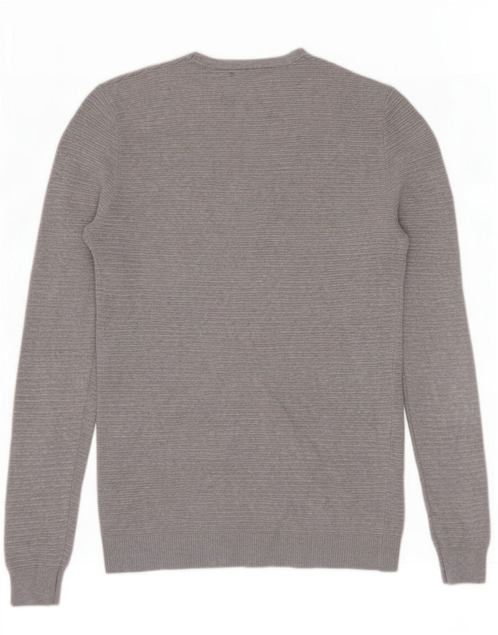 Zara Herren-Pullover mit Rundhalsausschnitt, mittelgraue Baumwolle