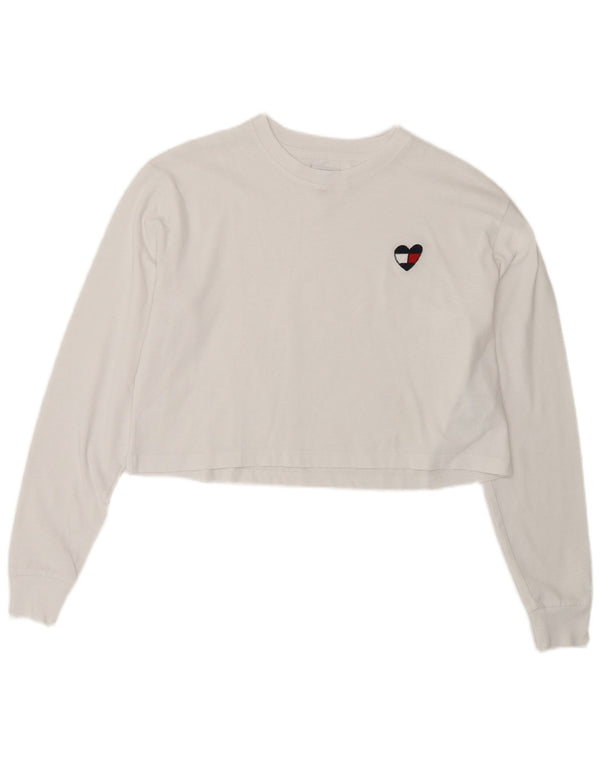 Tommy Hilfiger Damen Crop Oversized Top Langarm UK 6 XS Weiße Baumwolle
