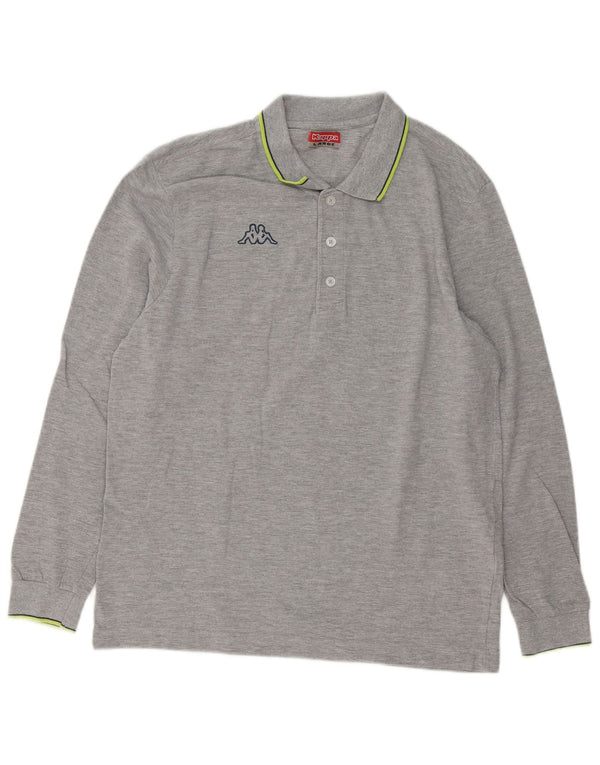 Kappa Herren Langarm-Poloshirt mit normaler Passform, große graue Baumwolle