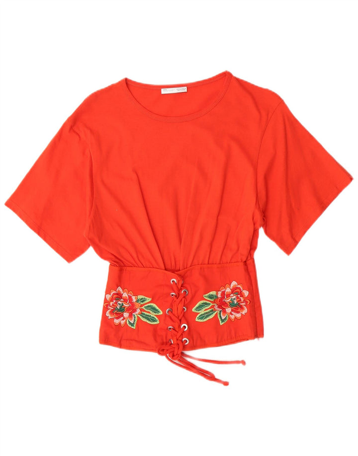ZARA Damen Crop Bluse Top UK 8 Small Orange Floral