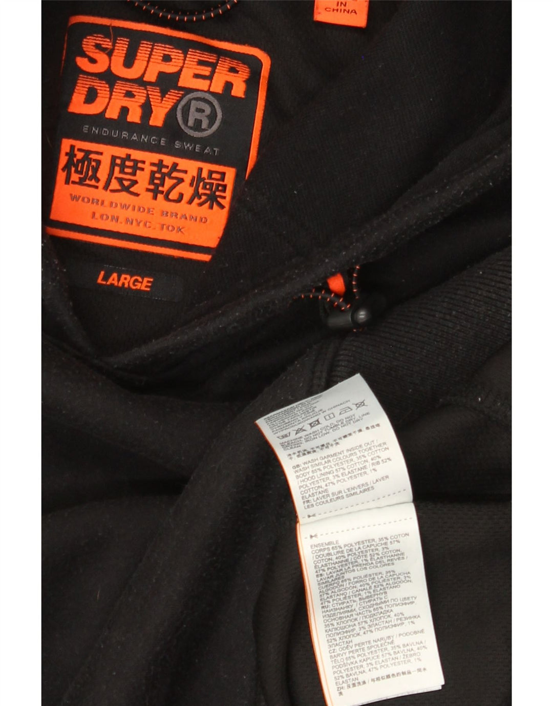 Superdry Herren-Kapuzenpullover, groß, aus schwarzem Polyester