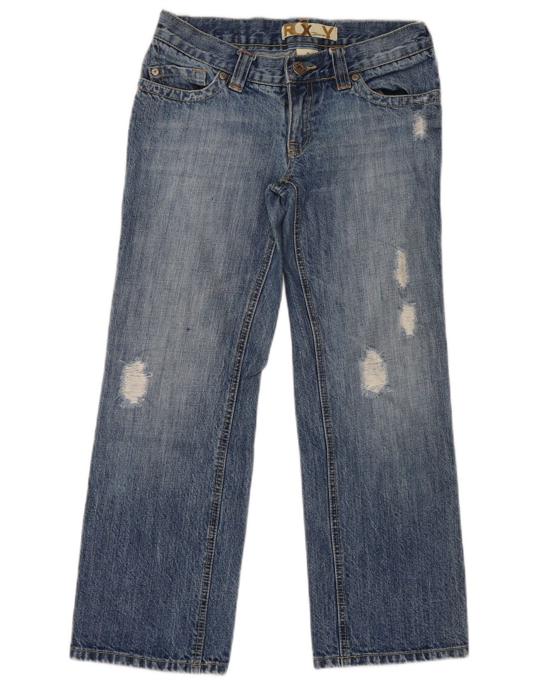 Roxy Damen-Jeans mit niedriger Taille, Distressed Straight, US 3, S, W29, L27, Blau