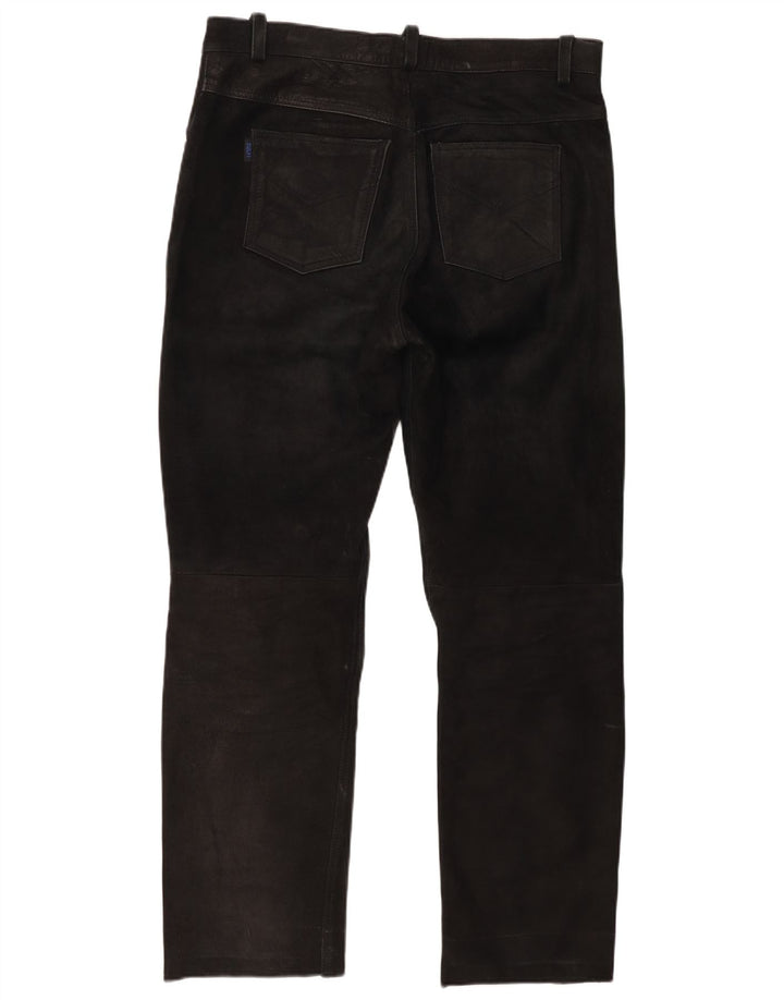 Vintage Herren gerade Lederhose W37 L30 Schwarz