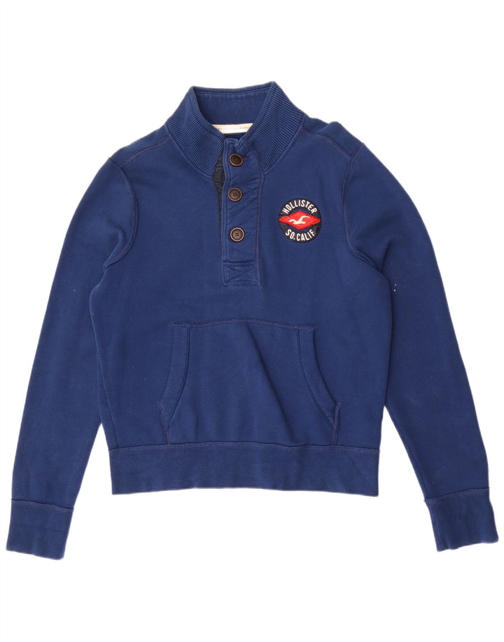 Hollister Herren-Sweatshirt mit Knopfkragen, groß, aus blauer Baumwolle