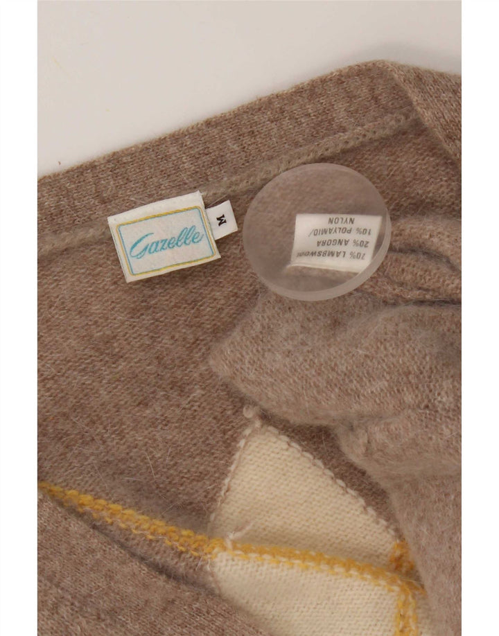 Gazelle Damen-Cardigan-Pullover UK 14 Mittelbeige Argyle/Diamant-Lammwolle