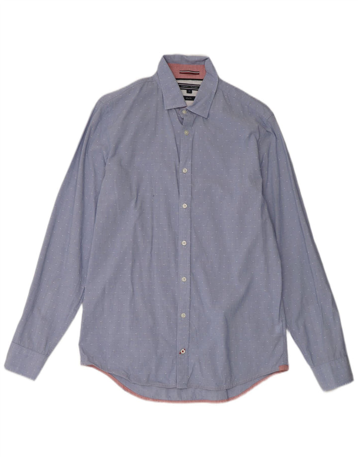 TOMMY HILFIGER Mens Slim Fit Shirt Medium Blue Spotted Cotton