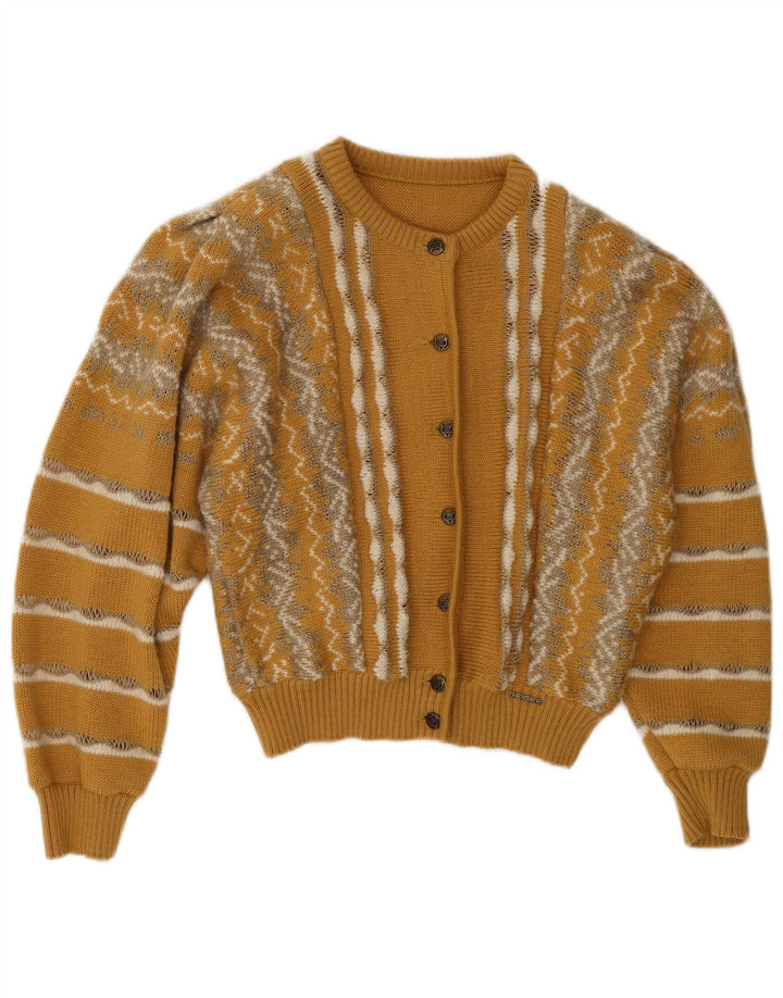 Geiger Damen Crop Cardigan Pullover UK 14 Mittelgelb gestreifte Wolle