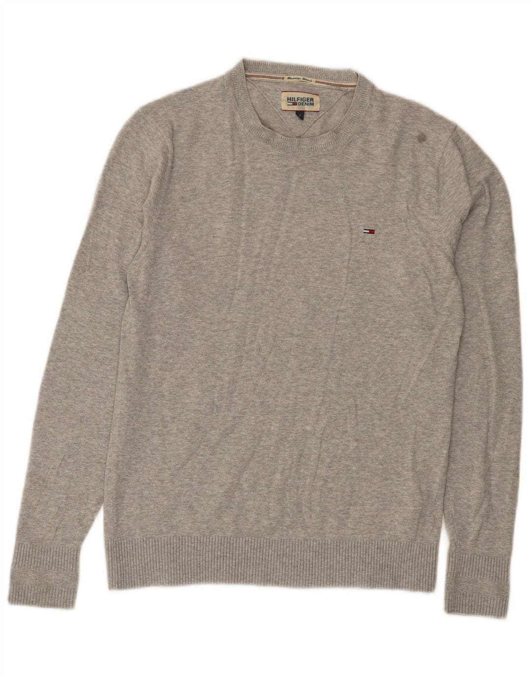 Tommy Hilfiger Herren-Pullover mit normaler Passform, Rundhalsausschnitt, Größe S, graue Baumwolle