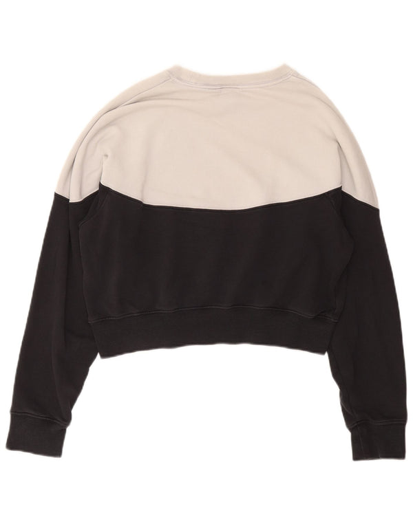 Nike Damen Crop Sweatshirt Pullover UK 14 Mittelschwarze Colourblock-Baumwolle