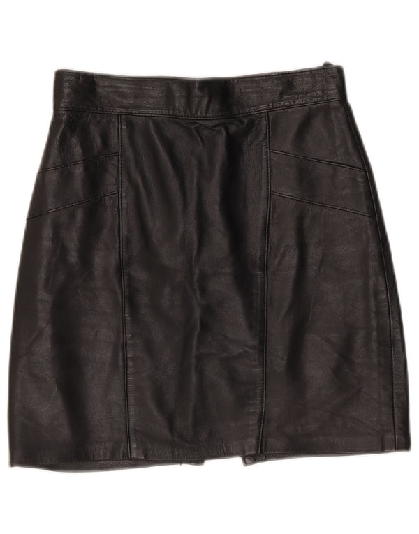 Vintage Damen Mini Lederrock W25 XS Schwarz