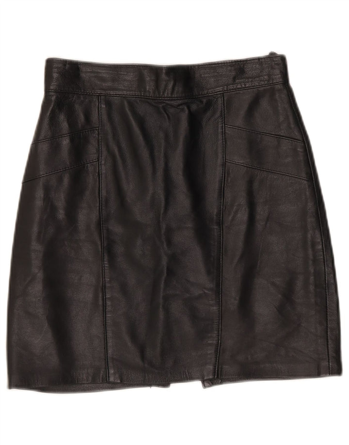 Vintage Damen Mini Lederrock W25 XS Schwarz