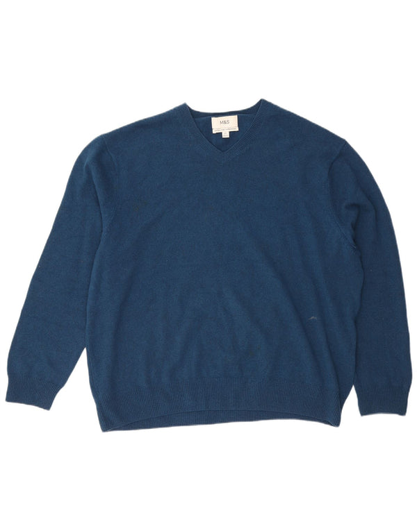 Marks & Spencer Herren-Pullover mit V-Ausschnitt, 3XL, blaue Wolle