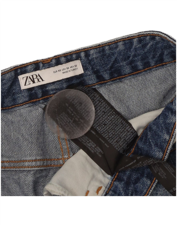 Zara Damen Distressed Denim Shorts EU 42 Large W32 Blaue Baumwolle