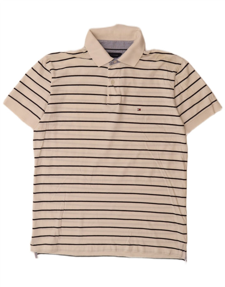 TOMMY HILFIGER Herren-Poloshirt, große, cremefarbene, gestreifte Baumwolle