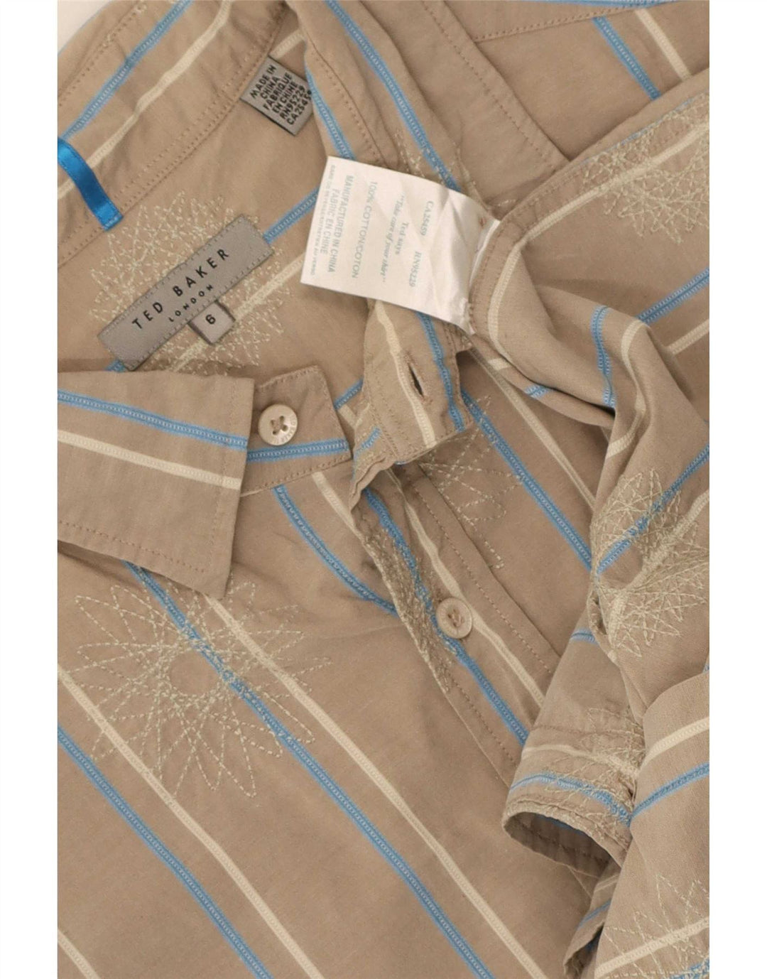 Ted Baker Herrenhemd Größe 6 2XL Beige gestreifte Baumwolle