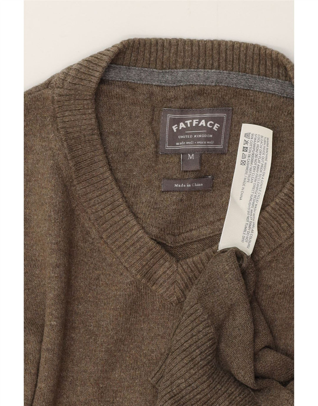 FAT FACE Herren-Pullover mit V-Ausschnitt aus mittelgrauer Baumwolle