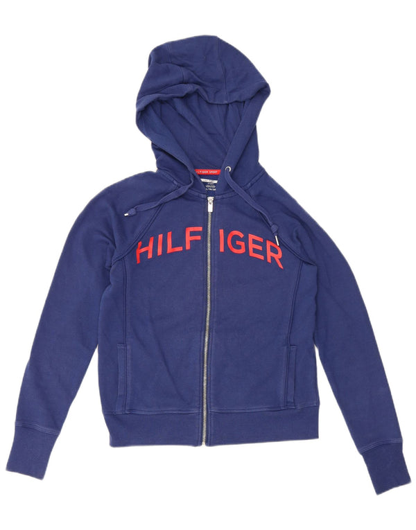 Tommy Hilfiger Womens Graphic Zip Hoodie Pullover UK 6 XS Marineblau Baumwolle