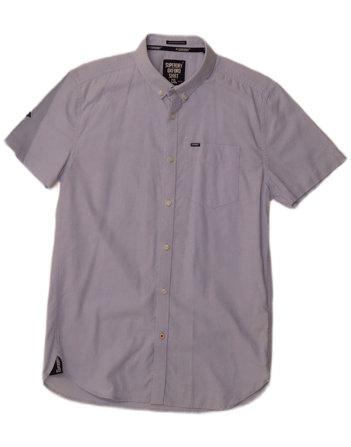 SUPERDRY Herren-Kurzarmhemd aus mittelblauer Baumwolle